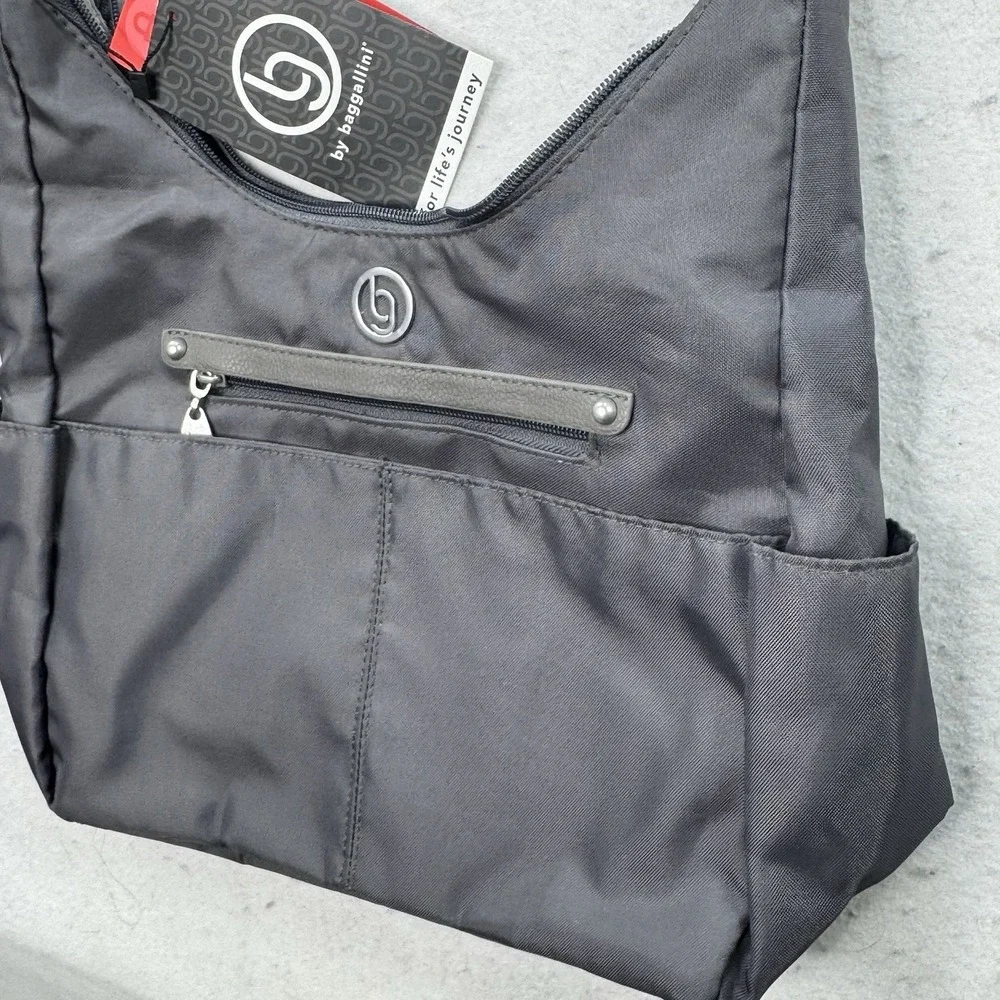 NEW Baggallini Phoenix Hobo Purse RFID Protected Grey Bag Adjustable Zip Pocket‎
